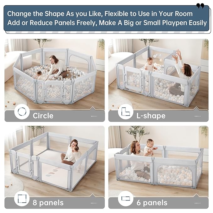 Baby Playpen,Large Play Pen for Babies and Toddlers with Door 79x71 Inch, Adjustable Playpen Non-Slip Suction Cups Base Safe and Sturdy, Indoor Outdoor Playard,Black-CubbioJoy