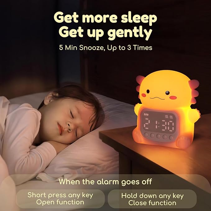 Axolotl Alarm Clock with Night Light for Kids, 7 RGB Color Cute Alarm Clocks for Bedrooms Ok to Wake Clocks, Silicone Animal Tabletop Lamp for Teen Girls Boys-CubbioJoy