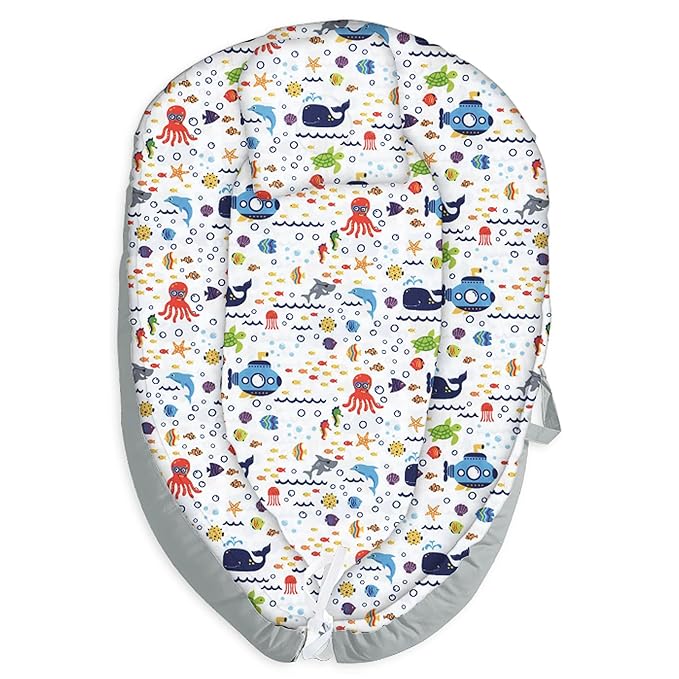 Baby Lounger Pillow Cover, Ultra Breathable Soft Cotton,Portable & Adjustable Infant Cover Floor Seat for Traveling Sea1（Cover Only）-CubbioJoy