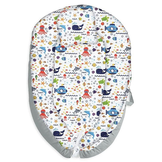 Baby Lounger Pillow Cover, Ultra Breathable Soft Cotton,Portable & Adjustable Infant Cover Floor Seat for Traveling Sea1（Cover Only）-CubbioJoy