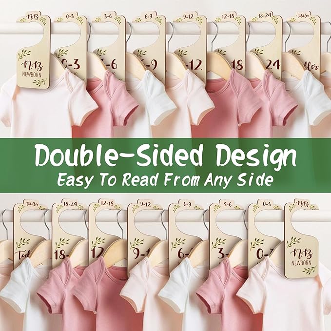 Baby Closet Dividers for Clothes Organizer - 8 PCS Adorable Wooden Double-Sided Baby Clothes Size Hanger Organizer from Newborn to Toddler for Nursery Decor-CubbioJoy