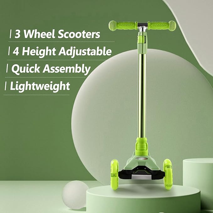 3 Wheel Scooter for Kids Ages 6-12,Kids Scooter with Light Up Wheels, Sturdy Deck Design, and 4 Height Adjustable Suitable for Kid Ages 3-12-CubbioJoy