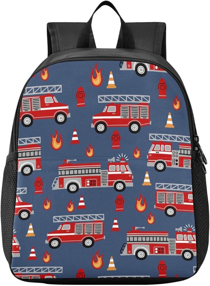 Cartoon Fire Trucks Toddler Backpack Waterproof Mini Backpack Boys/Girls Cute Small Backpack Kindergarten Pre School Bags 13 Inch-CubbioJoy