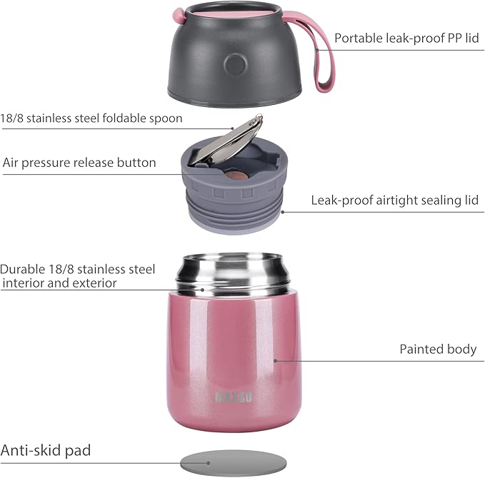 Insulated Thermo Food Jar for Hot & Cold Food for Kids Adult, 17&24 oz Soup Thermal Hot Food Containers for Lunch, Triple Layer Insulation Stainless Steel Food Jar with Spoon (2 Pack Pink)-CubbioJoy