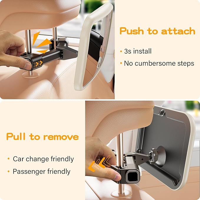 Baby Car Mirror for Baby Hook Clip Design Never Shake Baby Mirror for Car Seat Rear Facing Easy Install Crystal Clear View ShatterProof Crash Tested White-CubbioJoy