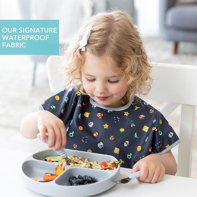 Bumkins Bibs - Toddler Bibs, Waterproof, Large for 1-3 Years, Short Sleeve-CubbioJoy