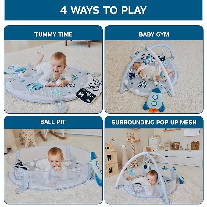 6-in-1 XL Play Mat & Play Gym, Baby Gym, Baby Activity Gym, Sensory Exploration and Motor Skill Development Toys (Space Gray)-CubbioJoy