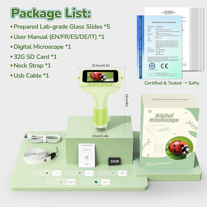 3.0" Screen Digital Microscope for Kids: 1000X Rechargeable Mini Pocket Portable Miniscope Magnifying Glass 4K Coin Jewelry Loupe Edu Science STEM Toy Xmas Gift 4-12 Boys Girls-CubbioJoy