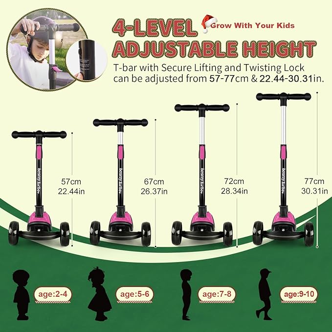 Besrey Kick Scooter for Kids Ages 3-10, 3-Wheel Folding Scooter with Adjustable Height, LED Light Wheels, Extra Wide Deck for Outdoor Activities-CubbioJoy