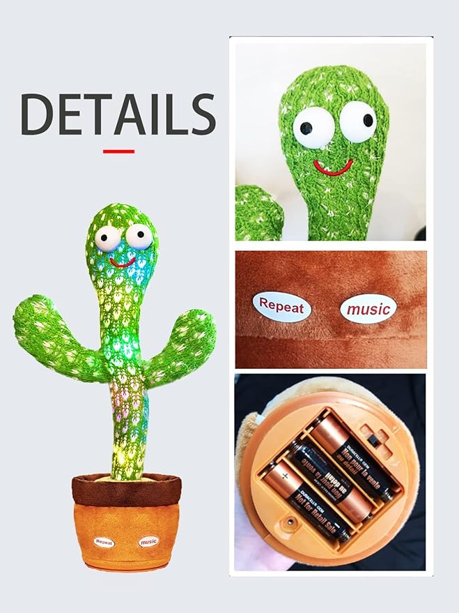 Cactus Baby Toy can be Adjusted Volume, Dancing Singing Musical Gift with LED Light. Baby Toy for Kids Talking Smart Toys, Talking Cactus Exquisite Yarn Bag Packaging-CubbioJoy