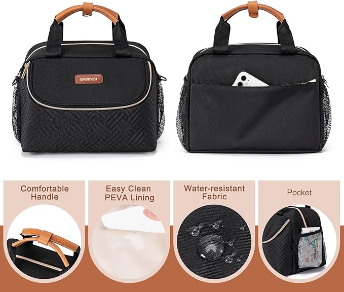 Breastmilk Cooler Bag with Ice Pack Fits 6 Baby Bottles up to 9 Ounce, Wearable Breast Pumps Cooler Bag for Nursing Mom Daycare, Work, Travel- Black-CubbioJoy