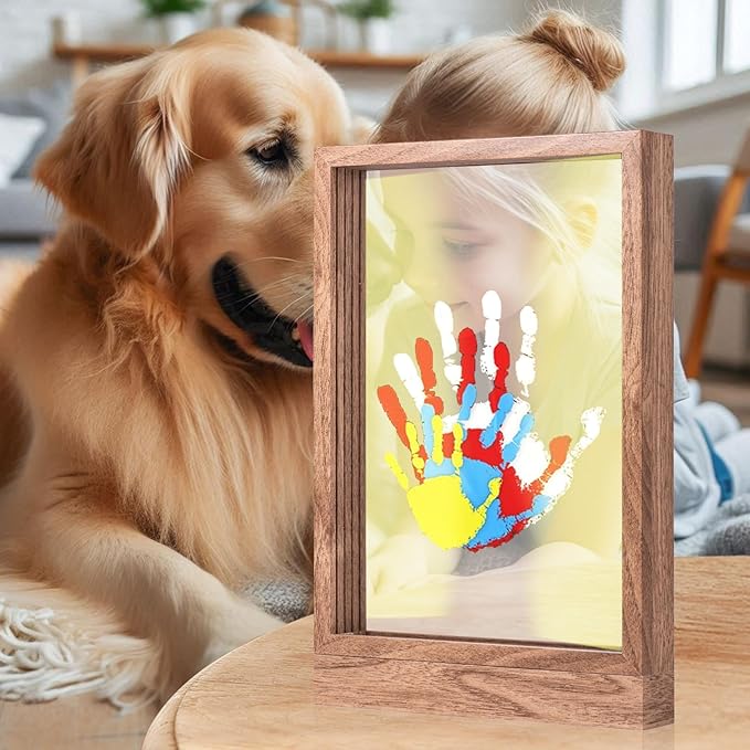 CHERRY CHEERS Family Handprint Kit with Light, Handprint Keepsake Frame, Wooden Led Light, Easy Install, No Need Screw etc, Non-Toxic Paints (Brown)-CubbioJoy