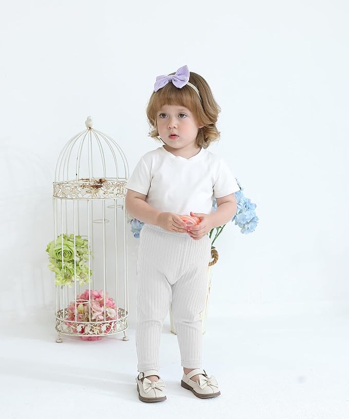 Baby and Toddler Girl's 5 Pack Cotton Ribbed Pull On Pants Leggings 0-4 Years-CubbioJoy