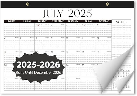 Desk Calendar 2025-2026, Monthly Desktop Large Calendar Runs Until December 2026 17" x 12" Desk Wall Planner for Family Office Teacher School, Black-White-CubbioJoy
