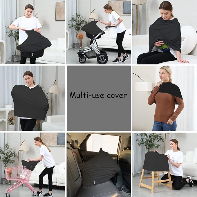 Carseat Covers for Baby Breastfeeding – Multi use Car Seat Canopy Cover, Infant Stroller Canopy Cover for Boy and Girls (Black Print)-CubbioJoy