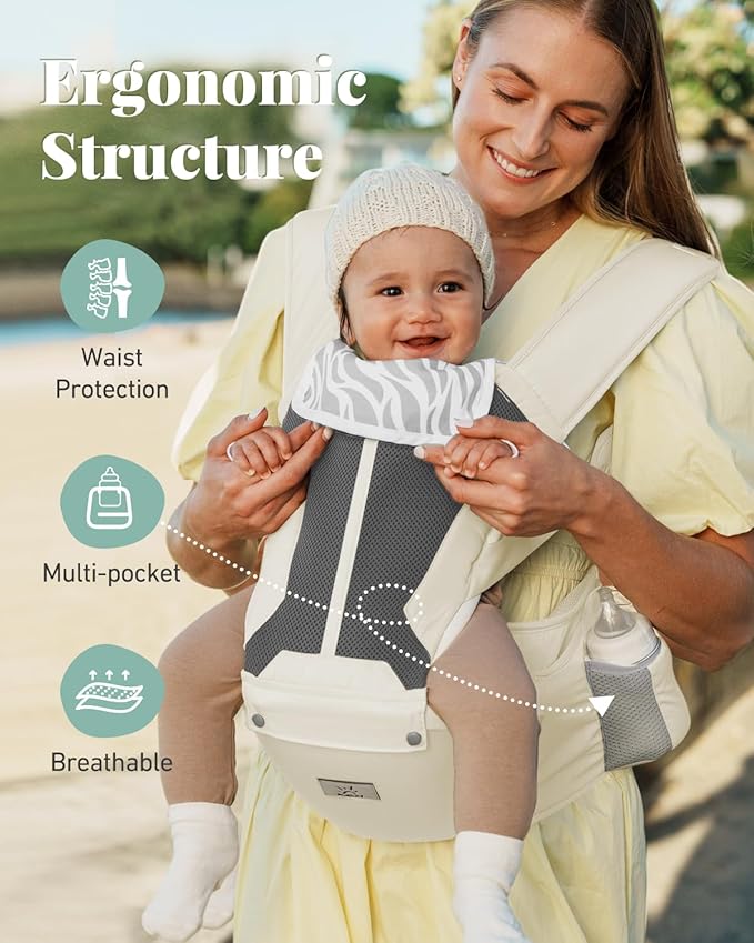 Baby Carrier, Baby Holder Carrier Newborn to Toddler - Ergonomic, Cozy and Breathable Baby Carrier with Hip seat for 7-50lbs-CubbioJoy