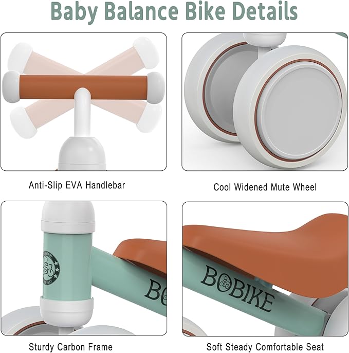 Baby Balance Bike Toys for 12-36 Months Kids Toy Boy and Girls Gifts Toddler Best First Birthday Gift Children Walker No Pedal Infant 4 Wheels Bicycle (Classic, Light Green)-CubbioJoy