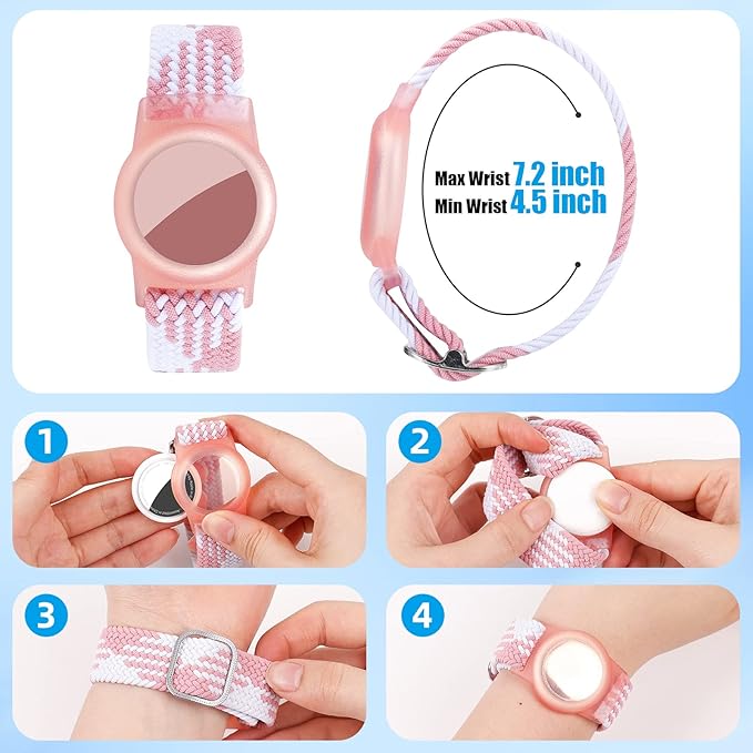 Bracelet for Kids Compatible with AirTag, Nylon Stretch Braided Air Tag Wristband, Protective Case for Airtag GPS Tracker Holder, Adjustable Elastic Watch Band for Toddler Child Elder (Rainbow)-CubbioJoy