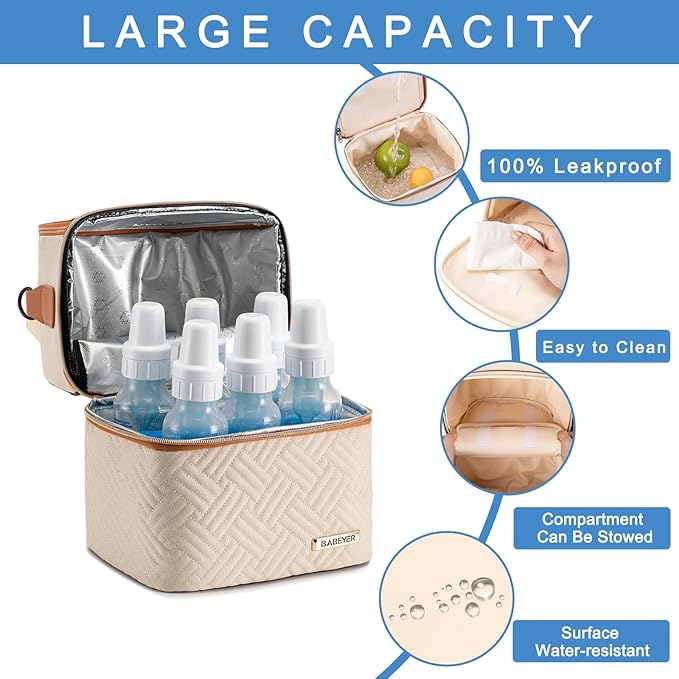 Breastmilk Cooler Bag with Ice Pack & Mat Fit 6 Bottles Up to 9 Ounce, Baby Bottle Cooler Bag for Moms, Daycare & Travel, Black-CubbioJoy