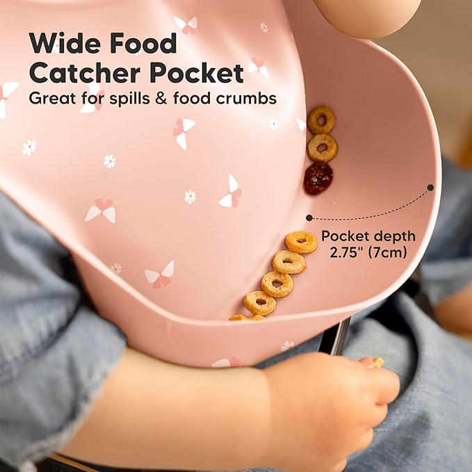 KeaBabies 2-Pack Silicone Baby Bibs for Eating - Sturdy Food-Grade Silicone Bibs for Babies Girl, Boy, Large Food Catcher, Clean & Put On Easily, Waterproof Toddler Feeding Essentials (Butterflies)-CubbioJoy