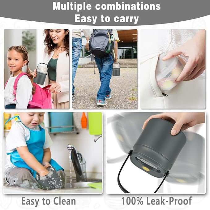 2 - in - 1 Soup Thermo for Hot Food 14oz with Snack Box Container Leak Proof Insulated Lunch Container Kids and Adults Stainless Steel Double Wall Vacuum Wide-mouth Thermal with Spoon and Handle-CubbioJoy