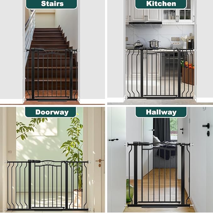 62.5"-71.6" Extra Wide Baby Gate for Doorways No Drill, Pressure Mounted Dog Gate Indoor, Walk Thru Pet Gate for Cat Dog Child,Pet Gates for The House Doorway Black-CubbioJoy