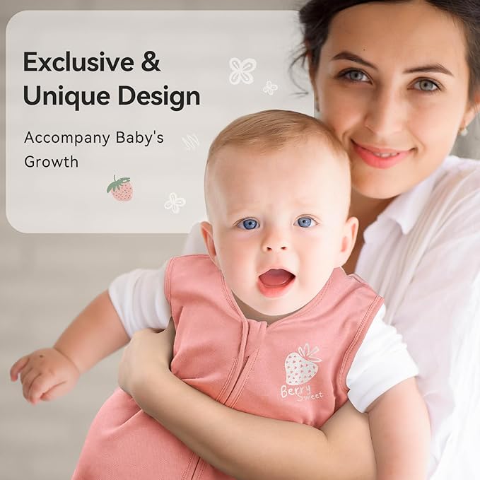 Baby Sleep Sack 0-6 Months 0.5 Tog Wearable Blanket Baby, 3 Pack 100% Cotton Lightweight Sleeping Sack with 2-Way Zipper for Newborn Infant Strawberry-CubbioJoy