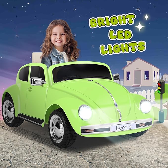 12V Kids Electric Car, Power Wheels with Remote Control, Ride on Car Toys with LED Light, 3 Speeds, Music, Green-CubbioJoy