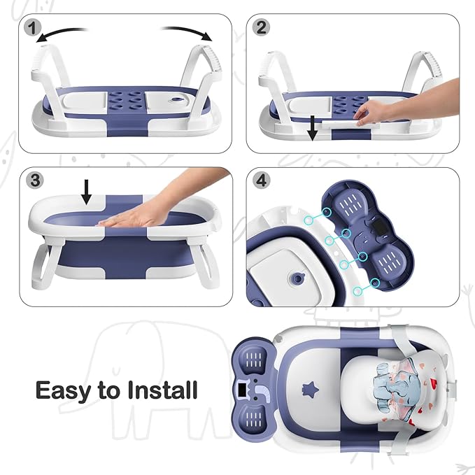 Collapsible Baby Bathtub,Baby Bath Tub with Soft Cushion & Thermometer,Baby Bathtub Newborn to Toddler 0-36 Months,Portable Travel Baby Tub-CubbioJoy