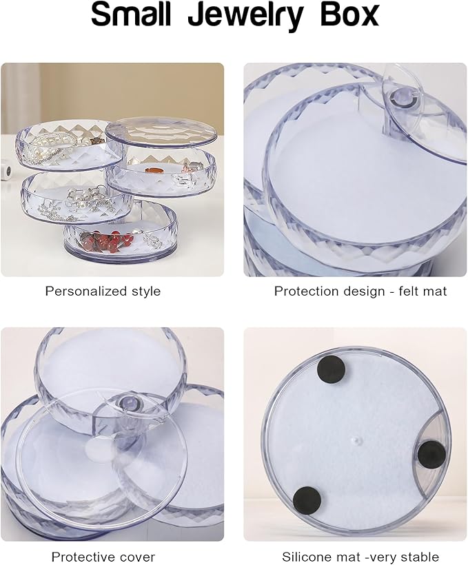 CONBOLA Acrylic Jewelry Organizer, Small Storage Box Jewelry Earring Holder for Women, 5-Layer Rotating Travel Jewelry Tray Case with Lid for Bracelet-CubbioJoy