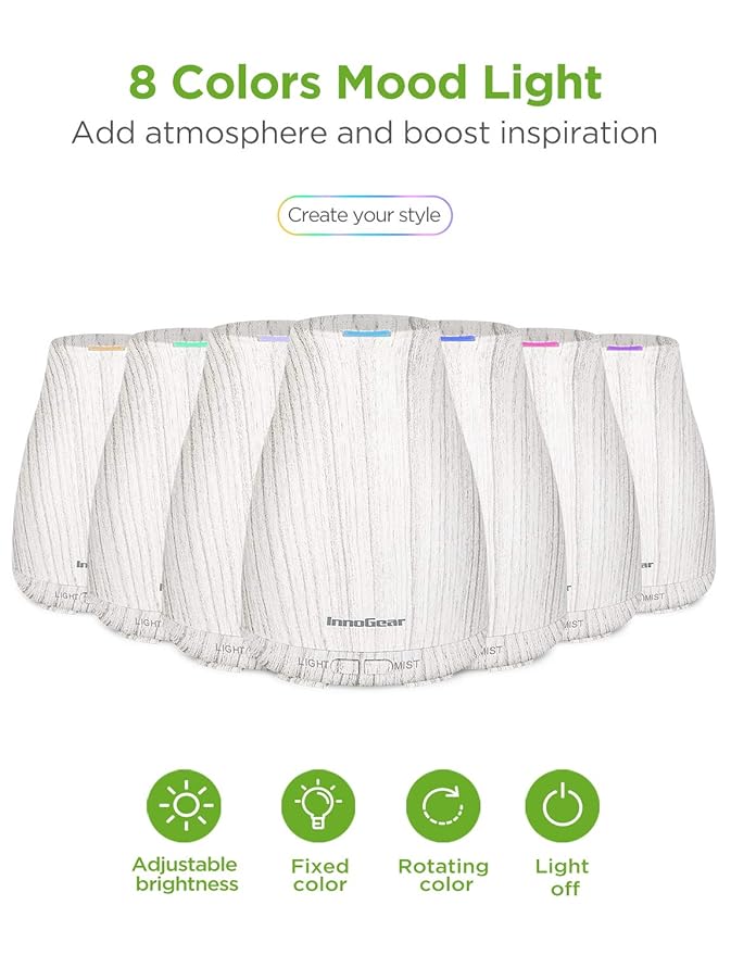 InnoGear Essential Oil Diffuser with Oils, 100ml Aromatherapy Diffuser with 6 Essential Oils Set, Aroma Cool Mist Humidifier Gift Set, Grey Wood Grain-CubbioJoy