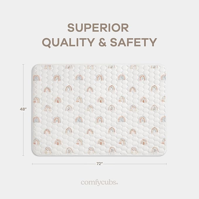 Comfy Cubs Rectangle Kids Play Mat - Medium 48 x 72 inches Soft Quilted Baby Floor Mat with Non-Slip Bottom - Plush Design for Toddlers Playtime and Relaxation - Comfortable and Durable - Rainbow-CubbioJoy