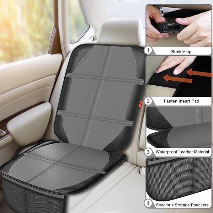 Car Seat Protector,2 Pack Automotive Seat Protectors Baby Carseat Pad Waterproof & Durable 600D Fabric for Child Baby Car Seat Mat Vehicle Pet Cover 2 Storage Pockets (2 Pack Gray)-CubbioJoy