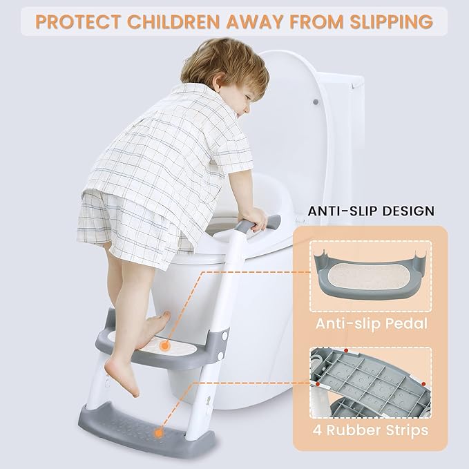 JASSONE® Potty Training Seat, Toddler Step Stool, 2 in 1 Potty Training Toilet for Kids, Baby Seat with Splash Guard and Anti-Slip Pad for Boys Girls Potty Training, Grey-CubbioJoy