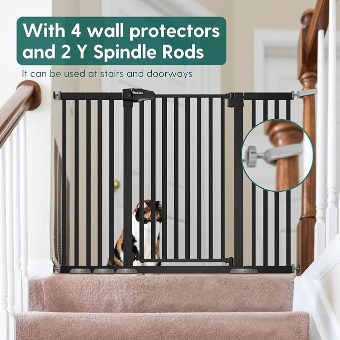 BABELIO 36" Tall Baby Gate, 29-55" Auto Close Pressure Mounted Dog Gate for Doorways & Hallway, Pressguard Basics Easy Walk Thru Pet Gate, Extra Wide Metal Child Gate, Black-CubbioJoy