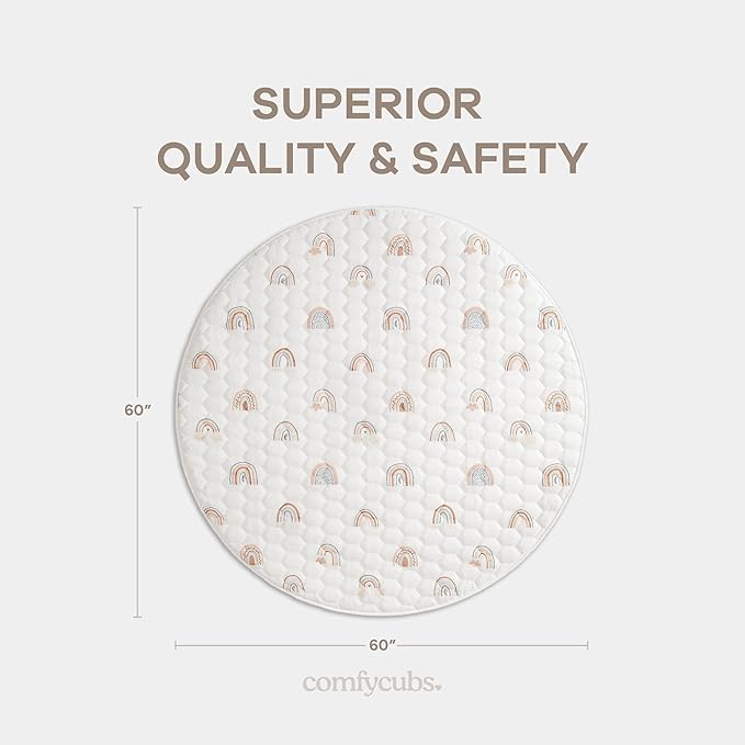 Comfy Cubs Round Kids Play Mat - Large 60 inches Soft Quilted Baby Floor Mat with Non-Slip Bottom - Plush Design for Toddlers' Playtime and Relaxation - Comfortable and Durable - Rainbow-CubbioJoy