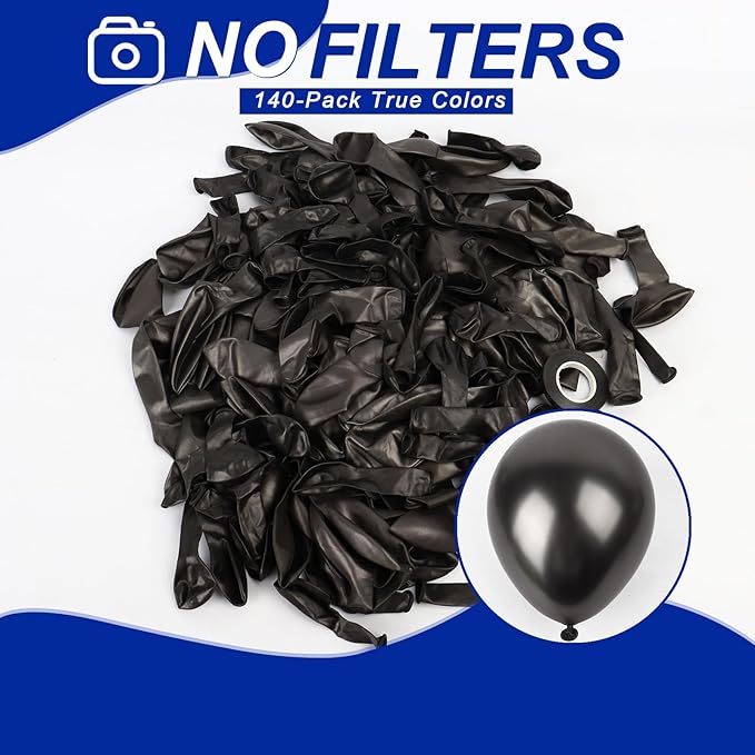 140pcs Metallic Black Round Balloons Different Sizes 18 12 10 5 Inch Latex Balloons for Arch Decoration Party Balloon Kit for Graduation Birthday Party Wedding Balloon Baby Shower Decoration-CubbioJoy
