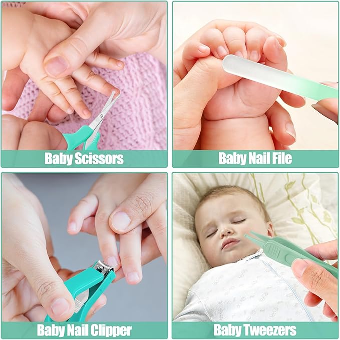 Baby Healthcare and Grooming Kit for Newborn Kids, 24PCS Upgraded Safety Baby Care Kit, Newborn Nursery Health Care Set, Baby Care Products (Green)-CubbioJoy