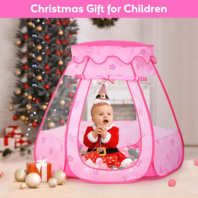 Baby Ball Pit for Toddler with 50 Balls, Kids Pop Up Play Tent for Girls, Princess Toys for Children Indoor Outdoor Playhouse with Carry Bag-CubbioJoy