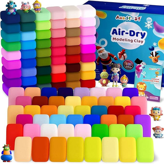 Air Dry Clay 102 Colors, Modeling Clay for Kids, Model Magic Clay, DIY Molding Clay Kit with Sculpting Tools, Soft and Non-Sticky, Arts and Crafts Gift for Boys Girls Kids-CubbioJoy