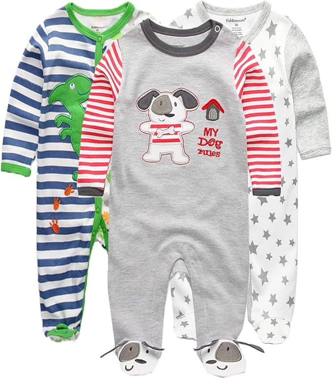 Kiddiezoom Baby and Toddler Boys'Snug Fit Footed One-Piece Romper Jumpsuit Cotton Cotton Footed Outfit-CubbioJoy