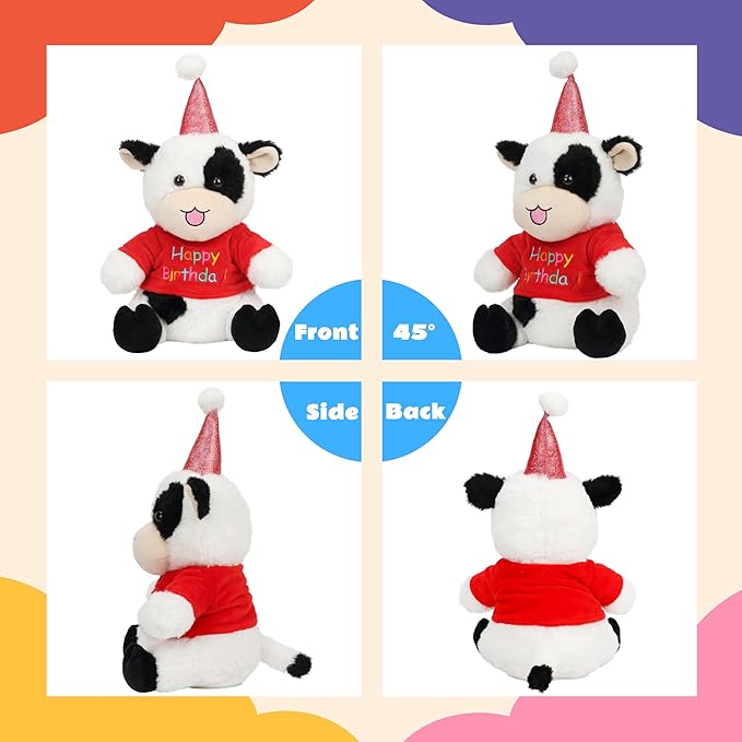 Cuteoy Happy Birthday Cow Musical Stuffed Animal Shaking Singing Dancing Plush Toy Electric Interactive Animated Plushies Gifts for Kids Girls Boys-CubbioJoy