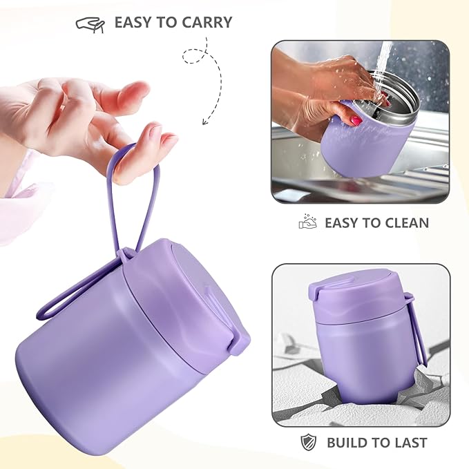 17oz Soup Thermo for Hot Food Kids Insulated Vacuum Food Jar with Stainless Steel Spoon Wide Mouth Thermo Leakproof Lunch Food Container Kids Hot Lunch Box (Purple)-CubbioJoy