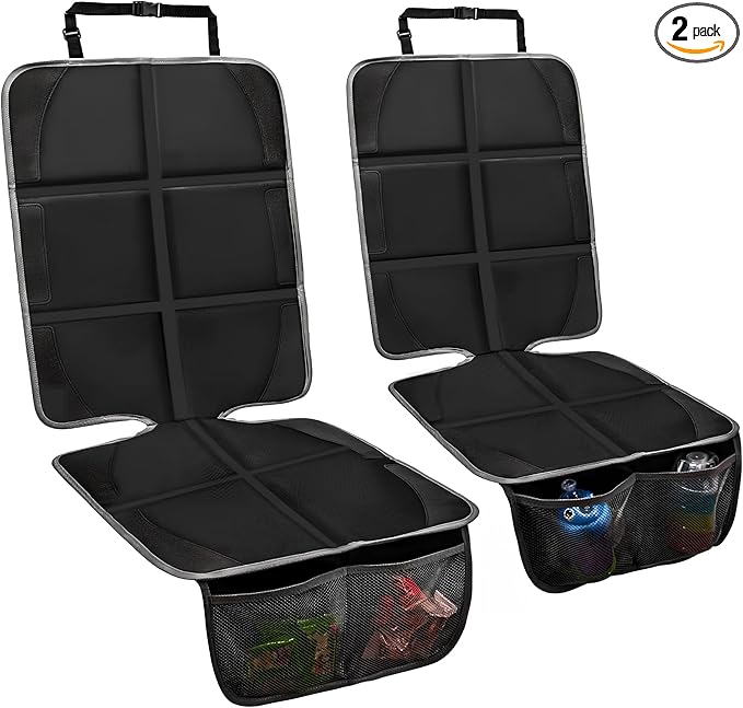 Car Seat Protector 2 Pack Baby Car Seat Covers with Mesh Pockets & Non-Slip Backing 600D Durable Seat Protector Under Baby Car Seat (Black & Gray, Large)-CubbioJoy