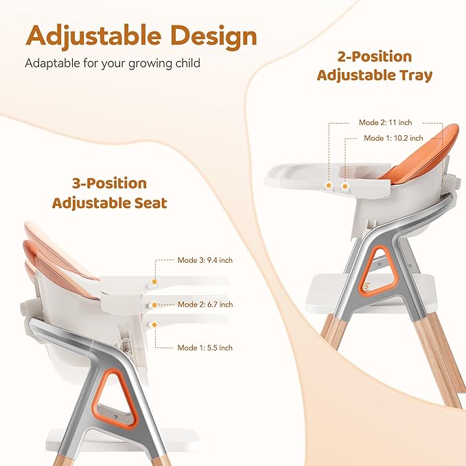 CoziBB Baby High Chair, 6 in 1 Convertible Growing Baby Highchairs for Babies and Toddlers, Baby Chair with Adjustable Dining Tray and Seat, 5-Point Safety Belt,White-CubbioJoy