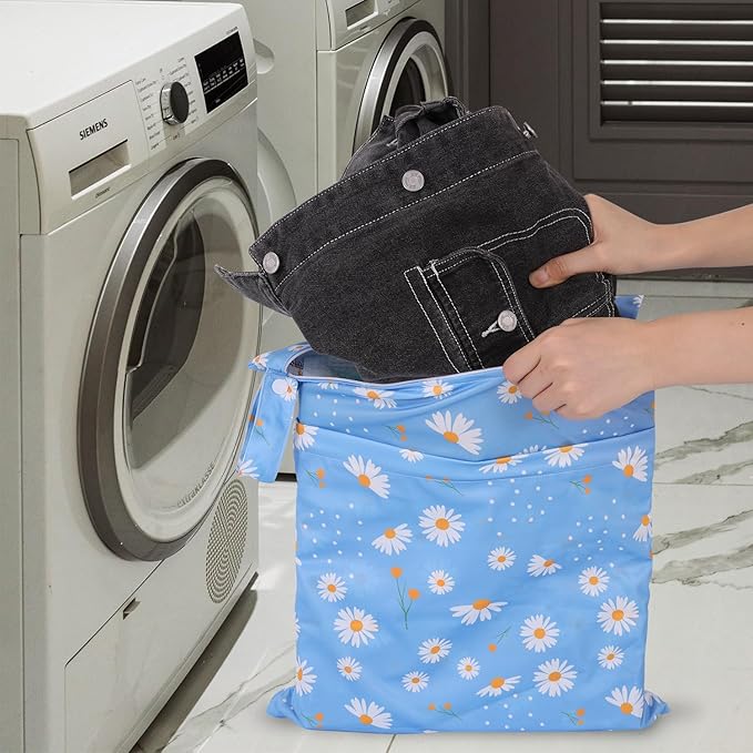 2pcs Travel Waterproof Laundry Bag, Cloth Diaper Wet Dry Bags with Handle & 2 Zipper Pockets, Reusable Washable Dirty Clothes Bag for Baby Adult Travelling Hanging, Bathing Beach Pool Daycare-CubbioJoy