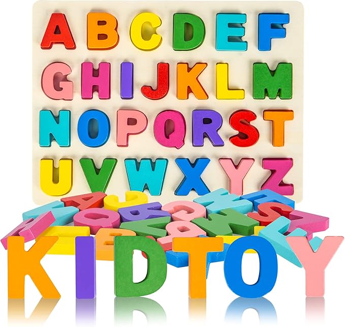 Alphabet Puzzle Wooden Puzzles for Toddlers 3 4 5 Year Old, ABC Puzzle Shape Alphabet Learning Puzzles Toys with Puzzle Board & Letter Blocks, Preschool Educational for Girls Boys-CubbioJoy