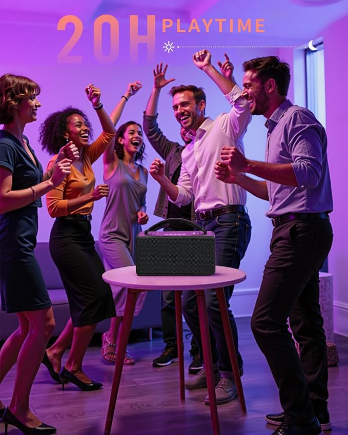 DINDIN Portable Bluetooth Speaker: 80W (Peak), 20H Playtime, Loud Wireless Wood Speakers with Bass, AUX and USB Input, Subwoofer, TWS Pairing, Vintage Speaker for Outdoor, Home, Office (Black)-CubbioJoy