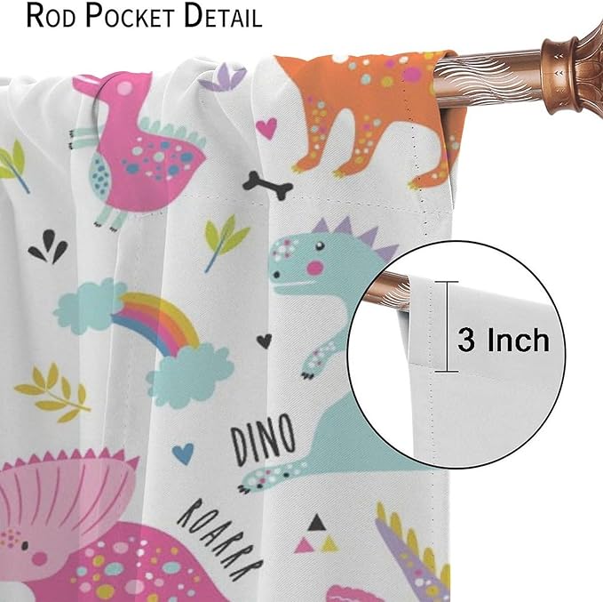 Cartoon Dinosaur Curtains for Kids Boys Girls Home Decor Childish Cute Dino Animals Print Pattern Rod Pocket Blackout Window Drapes for Nursery Baby Bedroom Playroom W21xL45in 2 Panels-CubbioJoy