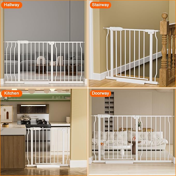 30" Tall Extra Wide Baby Gates for Doorways & Stairs - Large, Long Pressure Mounted Metal Safety Gates for Kids & Dogs - White (71.5-76.38 Inch)-CubbioJoy